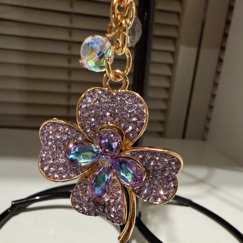 Gold and Purple Clover Charm Keychain